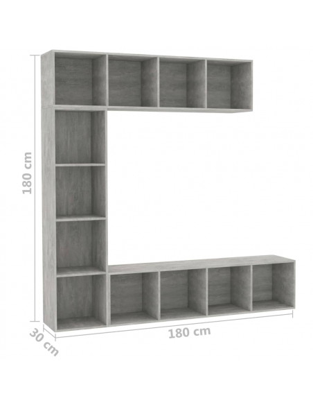 Set Mobili Libreria/Porta TV 3 pz Grigio Cemento 180x30x180 cm