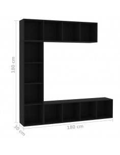 Set Mobili Libreria/Porta TV 3 pz Nero 180x30x180 cm