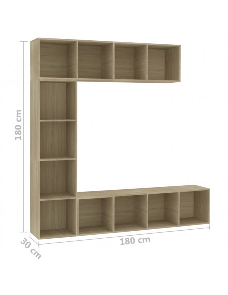 Set Mobili Libreria/Porta TV 3 pz Rovere Sonoma 180x30x180 cm