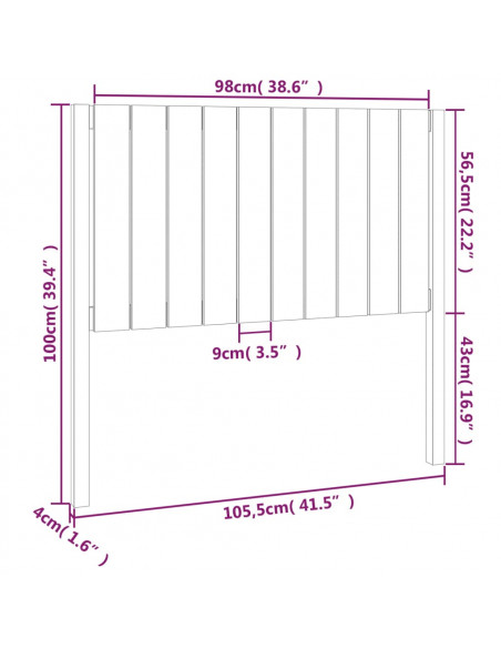 Testiera per Letto 105,5x4x100 cm in Legno Massello di Pino