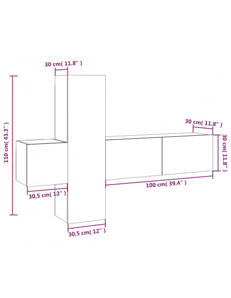 Set Mobili Porta TV 3 pz Rovere Fumo in Legno Multistrato