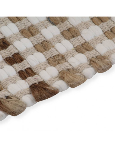 Set Tappeti in Iuta Intrecciati a Mano Naturale e Bianco