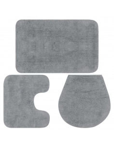 Set Tappetini per Bagno 3 pz in Tessuto Grigio