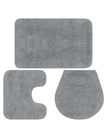 Set Tappetini per Bagno 3 pz in Tessuto Grigio