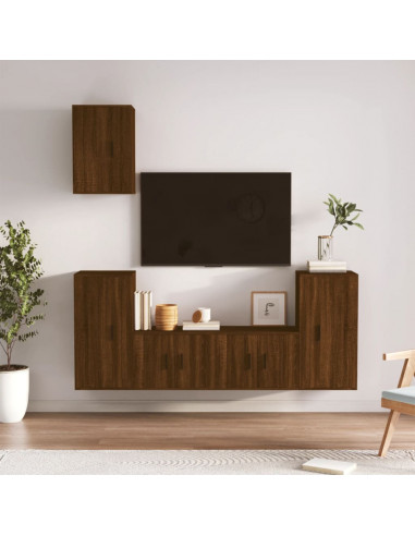 Set Mobili Porta TV 5 pz Rovere Marrone in Legno Multistrato