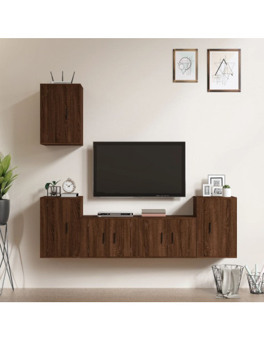 Set Mobili Porta TV 5 pz Rovere Marrone in Legno Multistrato