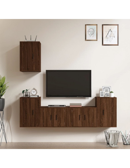 Set Mobili Porta TV 5 pz Rovere Marrone in Legno Multistrato