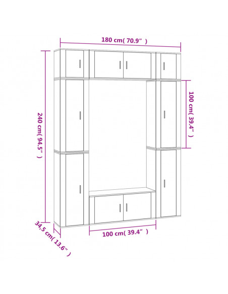 Set Mobili Porta TV 8pz Bianco Lucido in Legno Multistrato