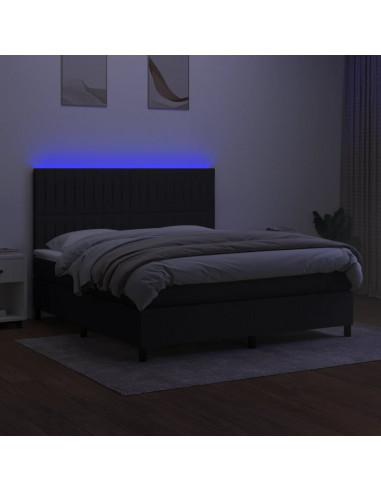 Letto a Molle con Materasso e LED Nero 160x200 cm in Tessuto