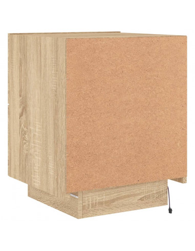 Comodino con Luci LED Rovere Sonoma in Legno Multistrato