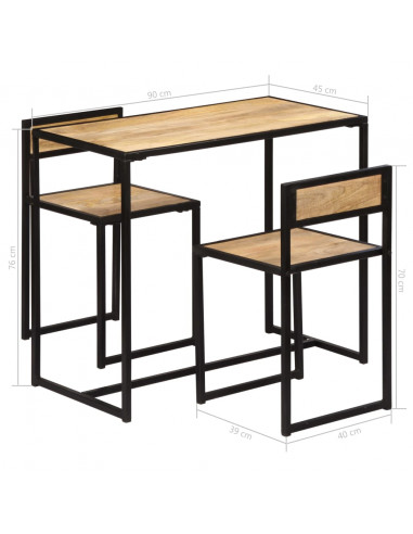 Set per Sala da Pranzo 3 pz in Legno Massello di Mango