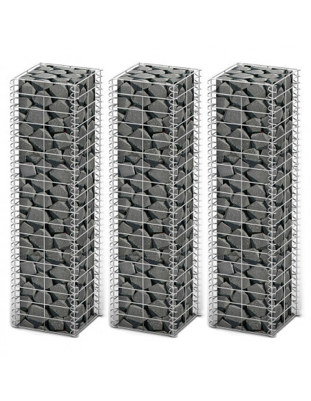 Set Gabbione 3 pz in Filo Zincato 25 x 25 x 100 cm
