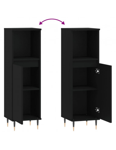 Armadietto da Bagno Nero 30x30x100 cm in Legno Multistrato