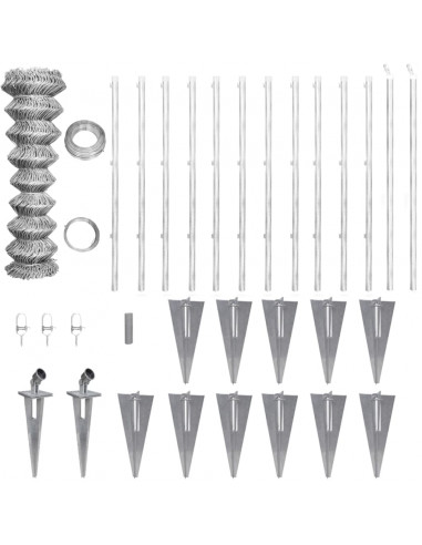 Recinzione a Rete con Pali e Spuntoni Acciaio Zincato 25x0,8 m