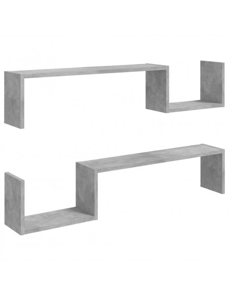 Mensole Parete 2pz Grigio Cemento 100x15x20cm Legno Multistrato