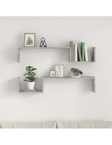 Mensole Parete 2pz Grigio Cemento 100x15x20cm Legno Multistrato