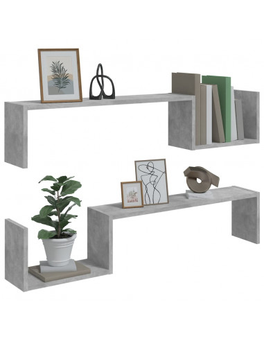 Mensole Parete 2pz Grigio Cemento 100x15x20cm Legno Multistrato