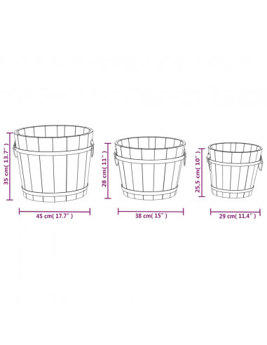 Set Secchi per Fiori 3 pz in Legno Massello di Abete