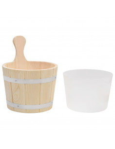 Set Secchiello e Mestolo da Sauna in Legno Massello di Pino