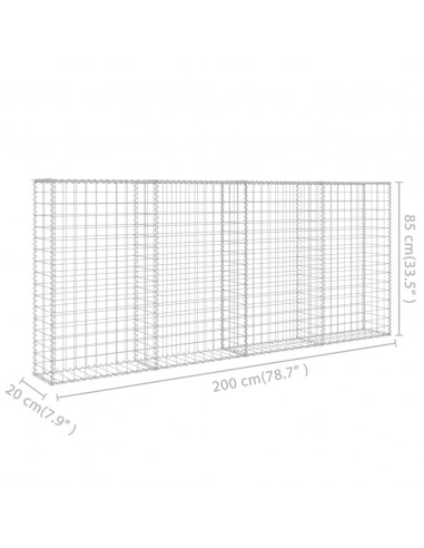 Gabbione con Copertura in Acciaio Zincato 200x20x85 cm