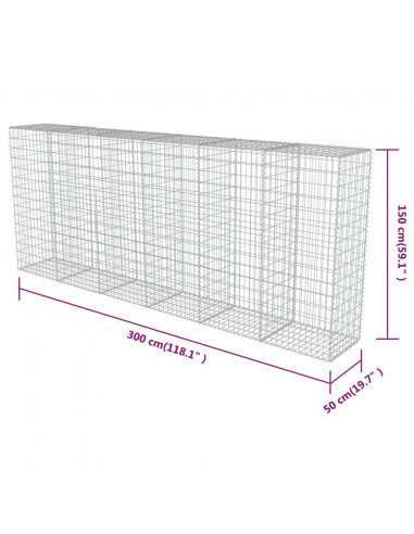 Gabbione con Copertura in Acciaio Zincato 300x50x150 cm