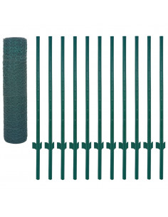 Rete per Recinzione con Pali in Acciaio 25x0,5 m Verde 2