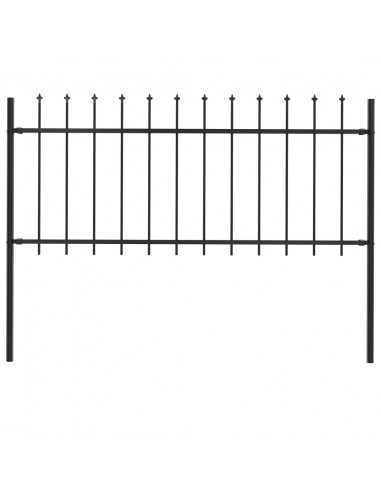 Recinzione Giardino con Punta a Lancia in Acciaio 1,7x0,8m Nera