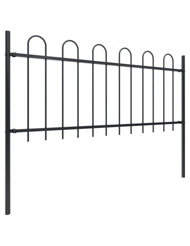 Recinzione Giardino con Punta Tonda in Acciaio 1,7 m Nera
