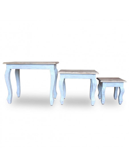 Set Tavolini a Incastro 3 pz in Legno Massello di Recupero