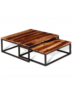 Set Tavolini ad Incastro 2 pz in Legno Massello di Sheesham