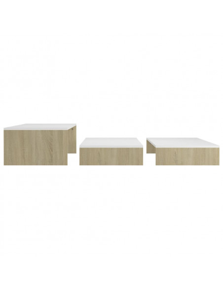 Set Tavolini ad Incastro Bianco e Rovere Sonoma 100x100x26,5 cm
