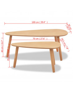 Set Tavolini da Caffè  2 pz in Massello di Pino Marroni