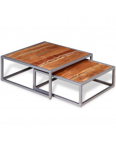 Set Tavolini da Salotto 2 pz in Legno Massello di Acacia