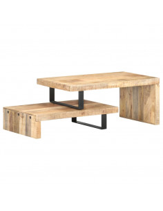 Set Tavolini da Salotto 2 pz in Legno Massello di Mango