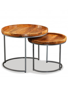 Set Tavolini da Salotto 2 pz in Legno Massello di Mango