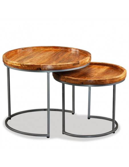 Set Tavolini da Salotto 2 pz in Legno Massello di Mango