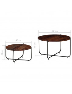 Set Tavolini da Salotto 2 pz in Massello di Sheesham 60x35 cm