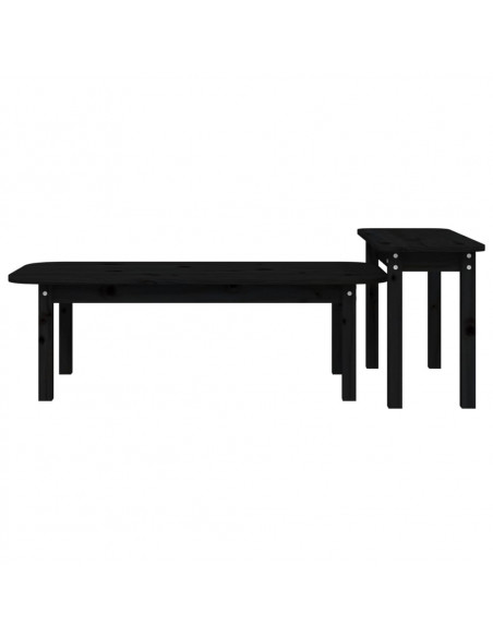 Set Tavolini da Salotto 2 pz Nero in Legno Massello di Pino