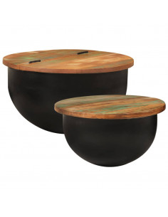 Set Tavolini da Salotto 2 pz Nero in Legno Massello di Recupero
