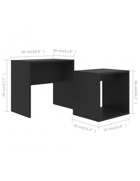 Set Tavolini da Salotto Nero 48x30x45 cm in Legno Multistrato