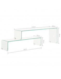 Set Tavolini Salotto 2 pz 90x30x20/110x30x40cm Vetro Temperato