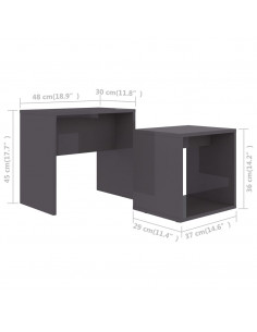 Set Tavolini Salotto Grigio Lucido 48x30x45cm Legno Multistrato