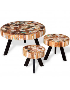 Set Tavolino da Salotto 3 pz in Legno Massello Riciclato