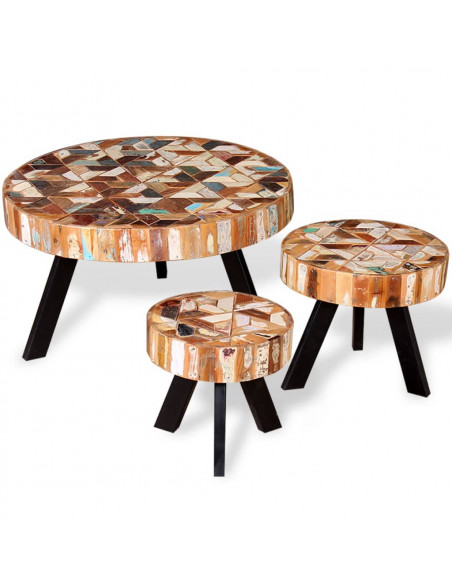 Set Tavolino da Salotto 3 pz in Legno Massello Riciclato