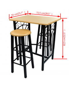 Set Tavolo da Pranzo / Bar e Sedie in Legno e Acciaio Marrone