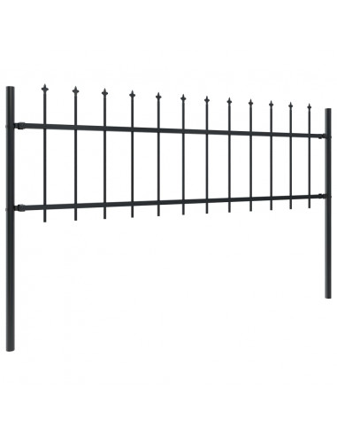 Recinzione Giardino con Punta a Lancia in Acciaio 3,4x0,6m Nera