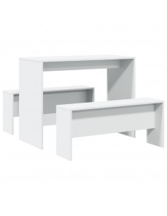 Set Tavolo da Pranzo con Panche 3 pz Bianco in Truciolato 2