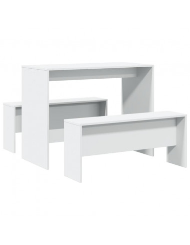 Set Tavolo da Pranzo con Panche 3 pz Bianco in Truciolato