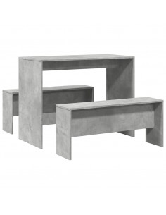 Set Tavolo da Pranzo e Panche 3 pz Grigio Cemento in Truciolato 2