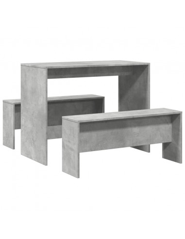 Set Tavolo da Pranzo e Panche 3 pz Grigio Cemento in Truciolato
